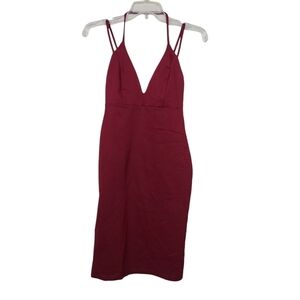 NWT Lulus Dark Red Mini Bodycon V Neck Strappy Dress XS